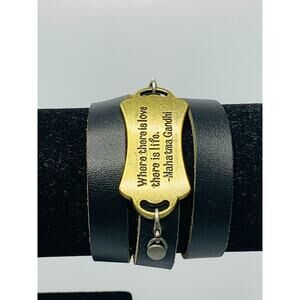 Brown Leather Wrap Bracelet with Mahatma Gandhi Saying